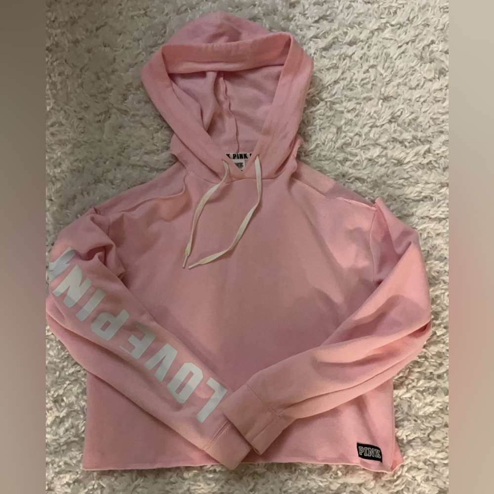 Pink Shoulder Cropped Hoodie